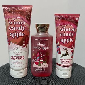 BBW Winter Candy Apple Body Wash, Shower Gel and Body Cream set of 3 NWT